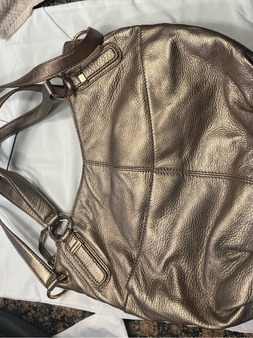 Authentic Michael Kors Layton Metallic Gold Pebbled Leather Shoulder Bag w/ Dust - Picture 12 of 13